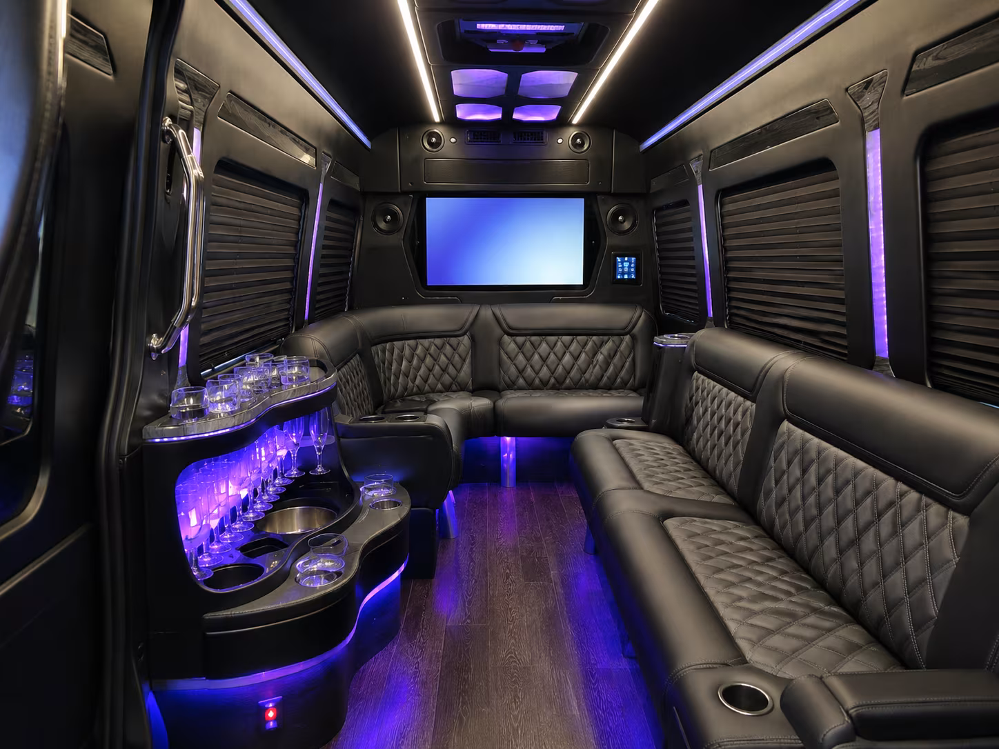 conroe 40 passenger party bus interior